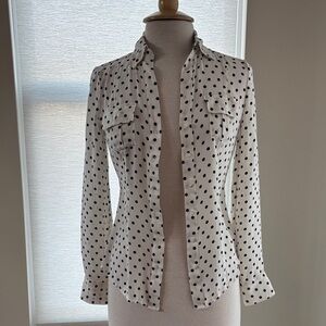 White House Black Market Black Polka Dot Button-Down Shirt